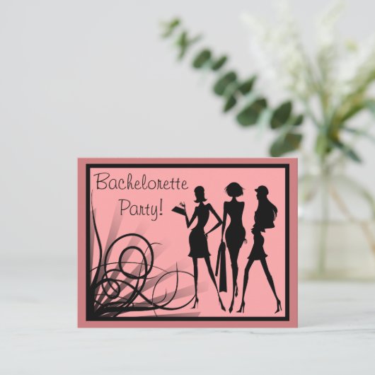 Silhouette Bachelorette Party (roze en zwart) Kaart (Staand voorkant)