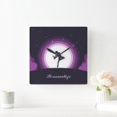 Silhouette Ballet Dancer Surreal Moon personaliser Vierkante Klok (Huis)