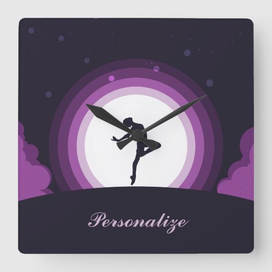 Silhouette Ballet Dancer Surreal Moon personaliser Vierkante Klok (Voorkant)