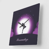 Silhouette Ballet Dancer Surreal Moon personaliser Vierkante Klok (Hoek)