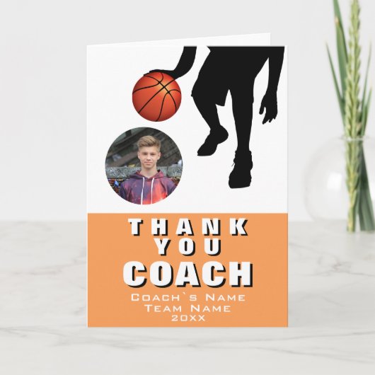 Silhouette Basketball Player Photo Coach Oranje Bedankkaart (Voorkant)