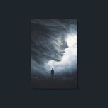 Silhouette Before Colossal Mist Face Canvas Afdruk<br><div class="desc">A lone suited figure stands at the threshold of an enormous, vaporous void shaped like a gigantic human profile in profile. Thick, slow-moving mist in silver-gray and pale blue coils upward to suggest forehead, closed eye, nose, and lips on an impossible scale, while cold diffused light makes every curling tendril...</div>