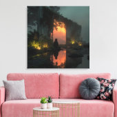 Silhouette Before Fiery Ruin Sunset Canvas Afdruk (Insitu (Woonkamer))