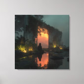Silhouette Before Fiery Ruin Sunset Canvas Afdruk (Voorkant)