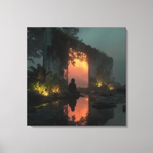 Silhouette Before Fiery Ruin Sunset Canvas Afdruk (Voorkant)