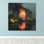 Silhouette Before Fiery Ruin Sunset Canvas Afdruk (Insitu (Houten vloer))