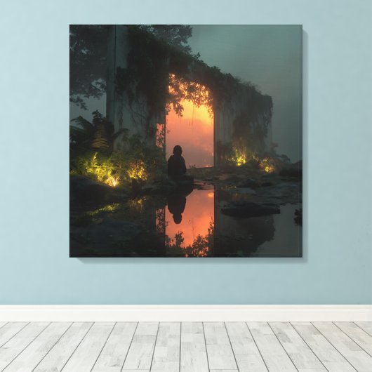 Silhouette Before Fiery Ruin Sunset Canvas Afdruk (Insitu (Houten vloer))