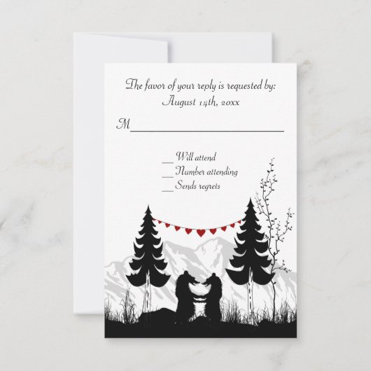 Silhouette Berg Beren Bruiloft RSVP Kaarten (Achterkant)