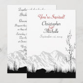 Silhouette Berg Zwart, Wit en Rood Bruiloft Kaart (Voorkant / Achterkant)