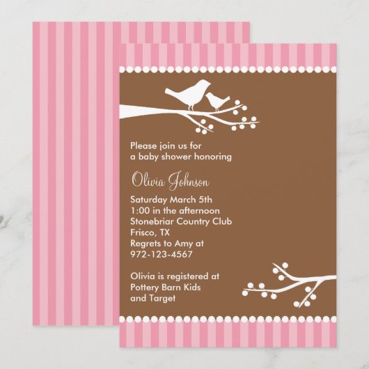 Silhouette Birds Baby Shower Invitations Kaart (Voorkant / Achterkant)