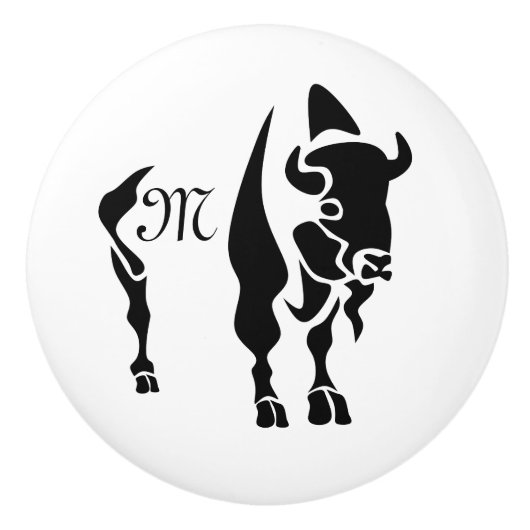 Silhouette Black Buffalo Monogram Keramische Knop (Voorkant)