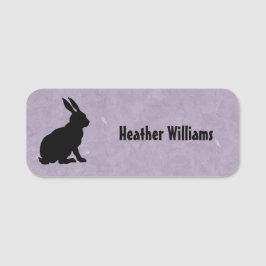 Silhouette Black Sitting Rabbit on Light Paars Naamplaatje