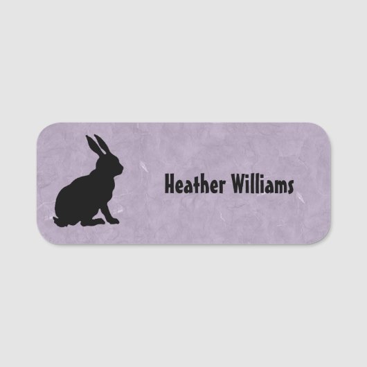 Silhouette Black Sitting Rabbit on Light Paars Naamplaatje (Voorkant)