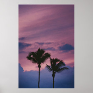 Silhouette boom tijdens zonsondergang poster