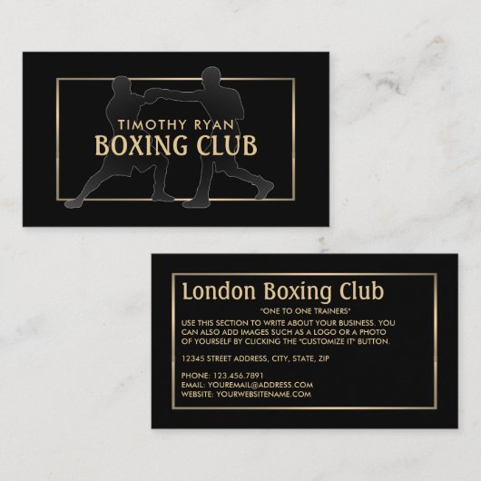 Silhouette Boxing Match, Boxer, Boxing Trainer Visitekaartje (Voorkant / Achterkant)