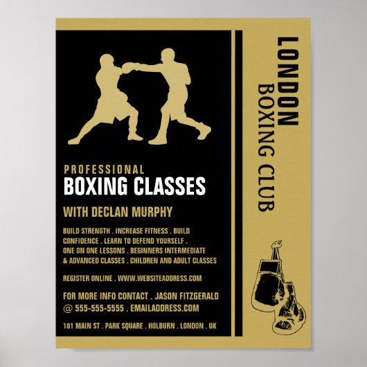 Silhouette Boxing Match, Boxing Class Advert Poster (Voorkant)
