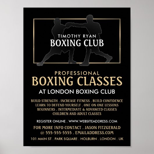 Silhouette Boxing Match, Boxing Class Advert Poster (Voorkant)