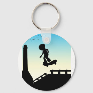 Silhouette boy skateboarden op straat sleutelhanger