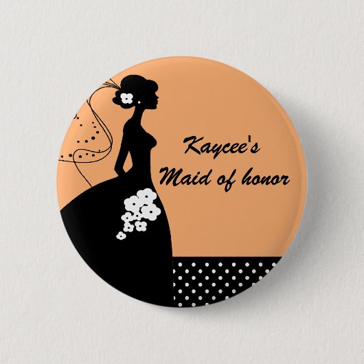Silhouette Bride Bridal Party Maid of Honor Button (Voorkant)