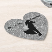 Silhouette Bride & Groom Silver Faux Glitter Kartonnen Onderzetters (Gekanteld)