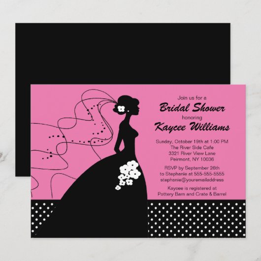 Silhouette Bride over de Roze Bridal Uitnodiging v (Voorkant / Achterkant)