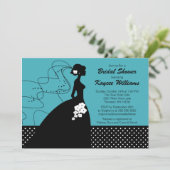 Silhouette Bride Turquoise Vrijgezellenfeest Invit Kaart (Staand voorkant)
