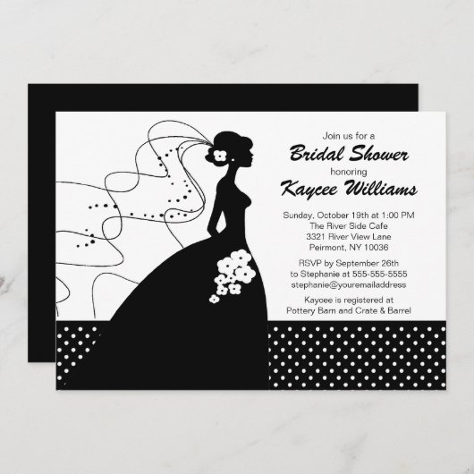 Silhouette Bride Vrijgezellenfeest Invite Kaart (Voorkant / Achterkant)