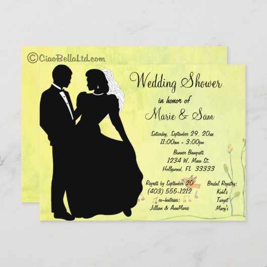 Silhouette bruid en bruidegom lente achtergrond uitnodiging briefkaart (Voorkant / Achterkant)