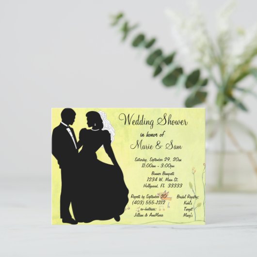 Silhouette bruid en bruidegom lente achtergrond uitnodiging briefkaart (Staand voorkant)