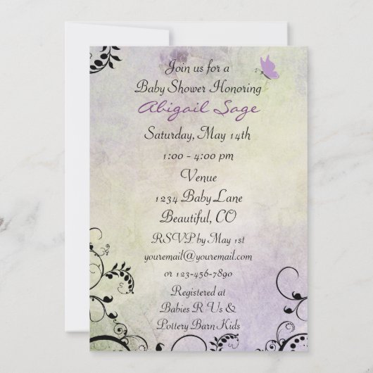  Silhouette Butterfly Baby shower Uitnodigen Kaart (Achterkant)
