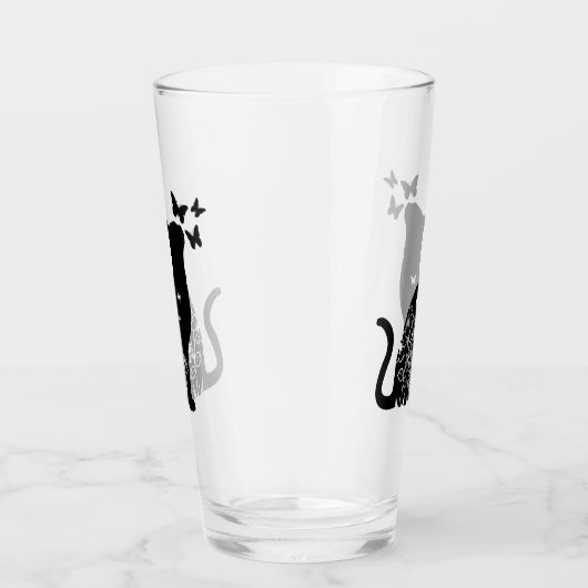 Silhouette Cat & Butterflies, Cat Lover, Cat Owner Glas (Rechts)