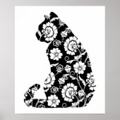 Silhouette Cat Flower Pattern Cat Lover, Cat Owner Poster (Voorkant)