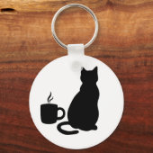Silhouette Catful Coffee Art DesignSleutelhanger Sleutelhanger (Achterkant)