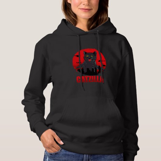 Silhouette Catzilla- Funny Cats Cartoon Cool Desig Hoodie (Voorkant)