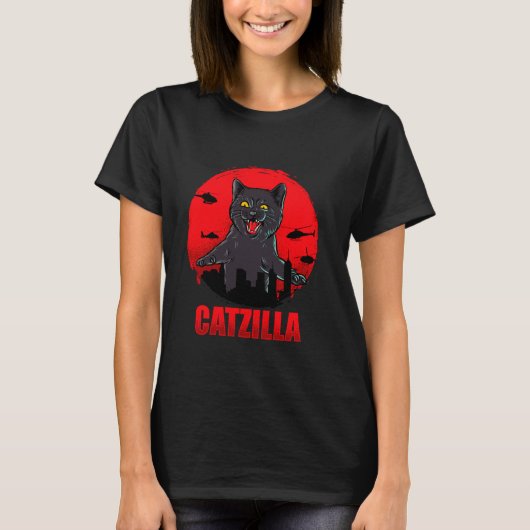 Silhouette Catzilla- Funny Cats Cartoon Cool Desig T-shirt (Voorkant)