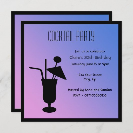 Silhouette Cocktail Party Invitation Kaart (Voorkant / Achterkant)