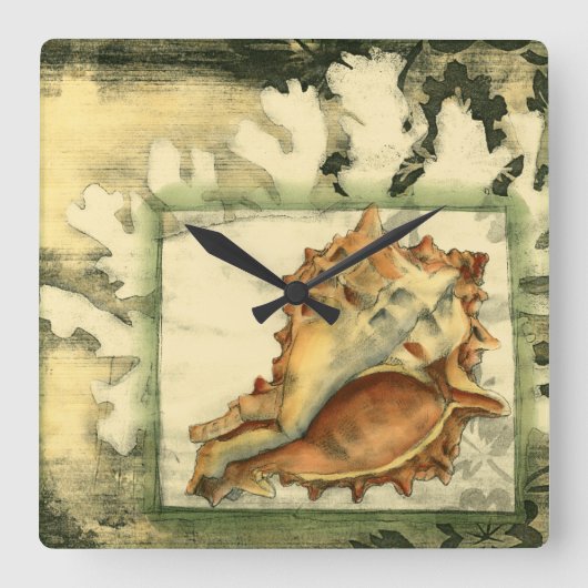 Silhouette Conch Shell Vierkante Klok (Voorkant)