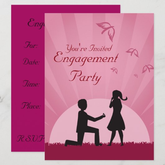 Silhouette Couple Engagement Party-uitnodiging Kaart (Voorkant / Achterkant)