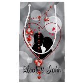 Silhouette Couple in Heart Red Heart Jewels Bokeh Klein Cadeauzakje (Voorkant)