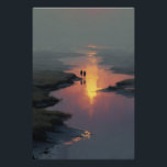 Silhouette Couple Sunset Stream Reflection Perfect Poster<br><div class="desc">Two silhouetted figures hold hands as they walk along a shallow stream bathed in the last warm light of sunset. The sky burns in peach, rose, and deep orange, perfectly mirrored on the still water below, while soft mist and tall grasses fade into cool gray-blue distance. Delicate rays of golden...</div>