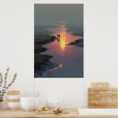 Silhouette Couple Sunset Stream Reflection Poster (Keuken)