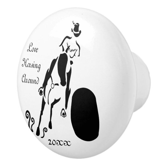 Silhouette Cowgirl Barrel Racing Keramische Knop (Rechts)