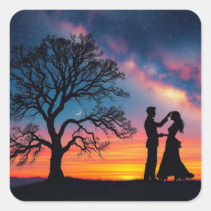 Silhouette Dance Paar Vierkante Sticker