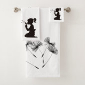Silhouette Dandelion Bgloing White en Black Bad Handdoek (Insitu)