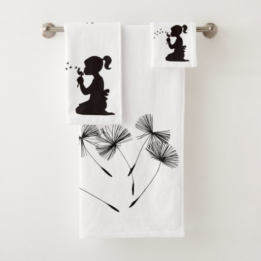 Silhouette Dandelion Bgloing White en Black Bad Handdoek (Insitu)