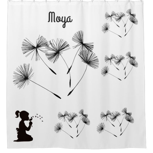 Silhouette Dandelion Bgloing White en Black Douchegordijn (Voorkant)