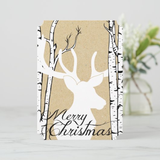 Silhouette Deer Birch Forest Holiday Feestdagenkaart (Staand voorkant)