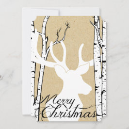 Silhouette Deer Birch Forest Holiday Feestdagenkaart