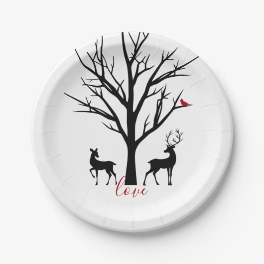Silhouette Deer Couple in Love Winter Papieren Bordje (Voorkant)