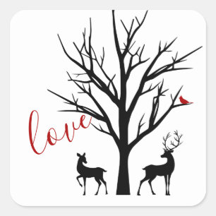 Silhouette Deer Couple in Love Winter Vierkante Sticker